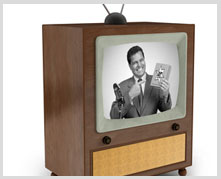 una television antigua mostrando publicidad