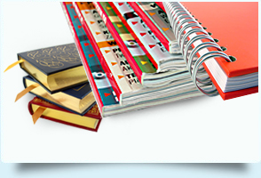  muestras de tres tipos de encuadernacion: libros en tapa dura, revistas en tapa blanda y encuaderancion en espiral y wire-o